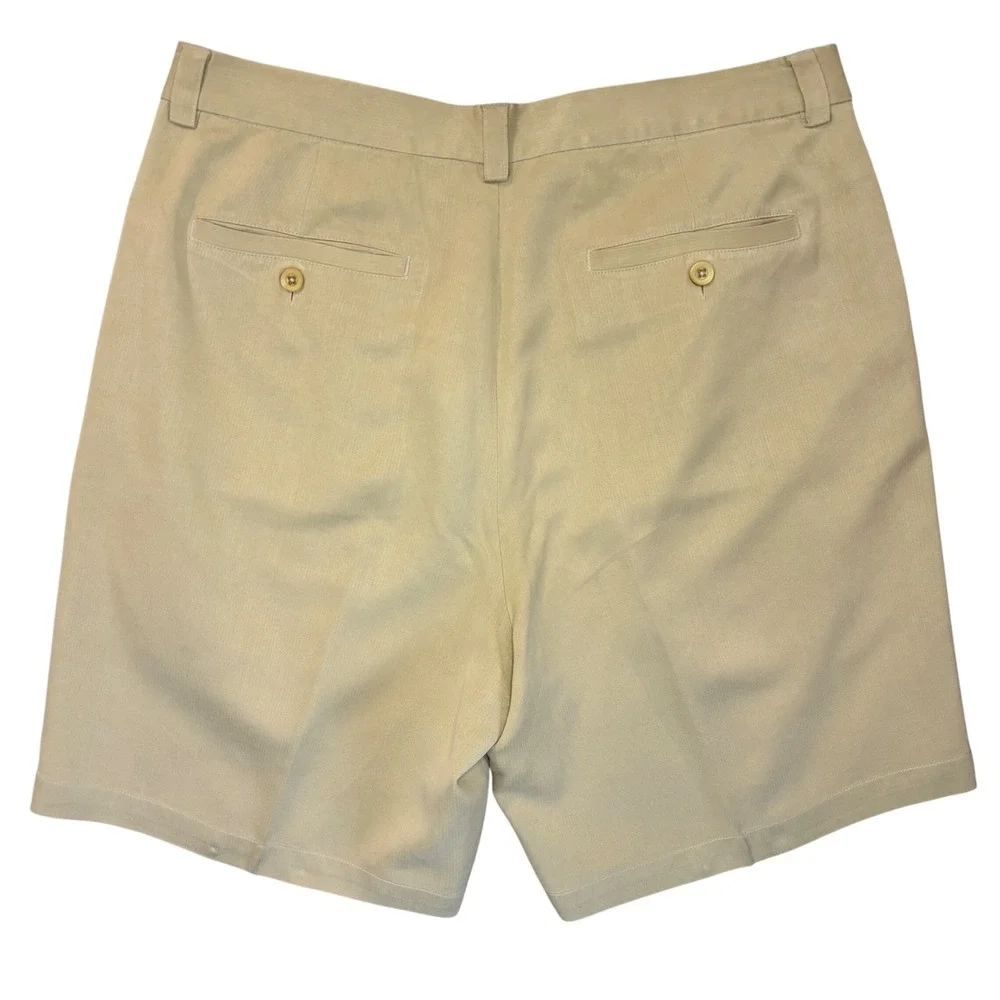 Vintage Tommy Bahama Mens 100% Silk Pleated Dress Shorts Tan Khaki 34x8.5